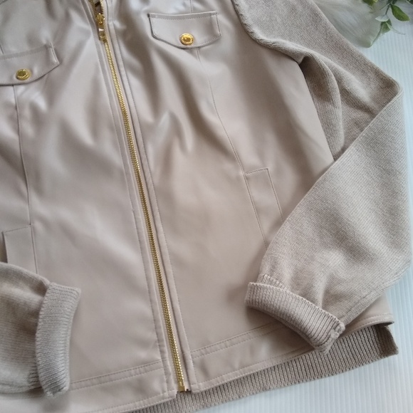 JONES NEW YORK tan faux leather knit Jacket - Picture 3 of 8